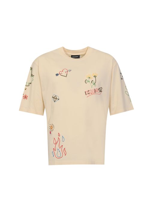 T-shirt Handmade Scribbles Loose Fit in cotone con ricami e borchie DSQUARED2 | S71GD1647 D20020103